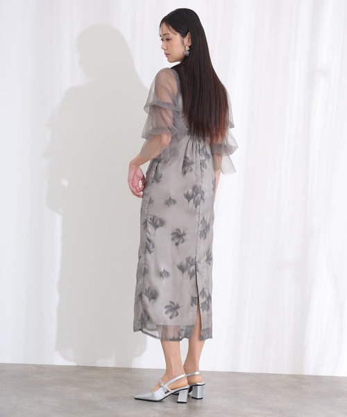 フリルスリーブ シアー フラワー チュールパーティードレスセレモニー