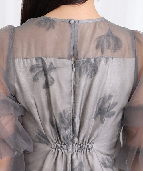 セール】フリルスリーブ シアー フラワー チュールパーティードレス