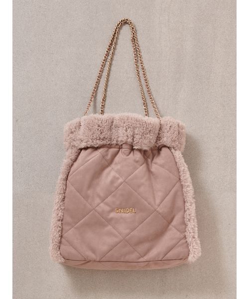 【未使用】SNIDELスナイデルピンクベージュ キルティング ハンドバッグ WEB限定/ボアコレクション】キルティングチェーンバッグ