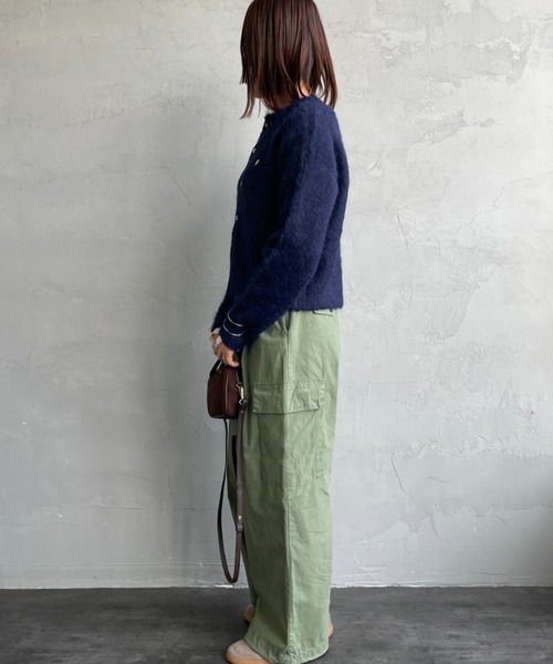 GYMPHLEX（ジムフレックス）の「[GYMPHLEX/ジムフレックス] ロゴ刺繍 クルーネック ショート丈 シャギーニットカーディガン（カーディガン/ボレロ・レディース・ライトグレー/レッド/ネイビー・14）」の10枚目の写真