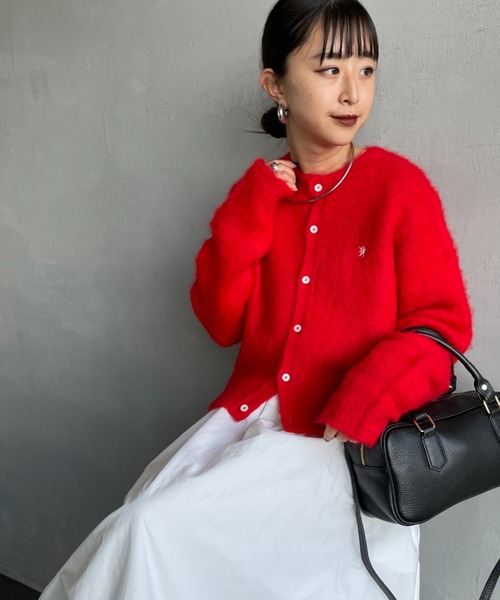 GYMPHLEX（ジムフレックス）の「[GYMPHLEX/ジムフレックス] ロゴ刺繍 クルーネック ショート丈 シャギーニットカーディガン（カーディガン/ボレロ・レディース・ライトグレー/レッド/ネイビー・14）」の14枚目の写真