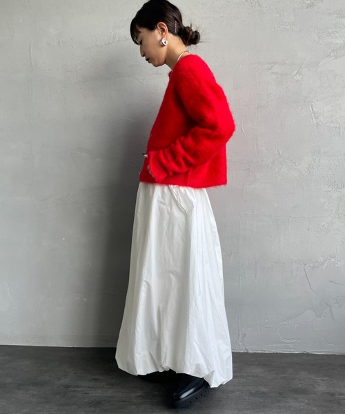 GYMPHLEX（ジムフレックス）の「[GYMPHLEX/ジムフレックス] ロゴ刺繍 クルーネック ショート丈 シャギーニットカーディガン（カーディガン/ボレロ・レディース・ライトグレー/レッド/ネイビー・14）」の19枚目の写真