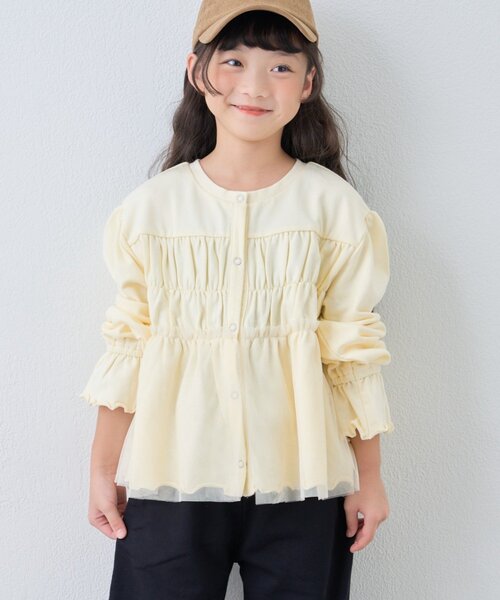 CIAOPANIC TYPY（チャオパニックティピー）の「【WEB限定】《KIDS》気温対応シャーリングチュールミニ裏毛カーデ（カーディガン/ボレロ・キッズ・グレー/ブラック/アイボリー・130/110/150）」の2枚目の写真