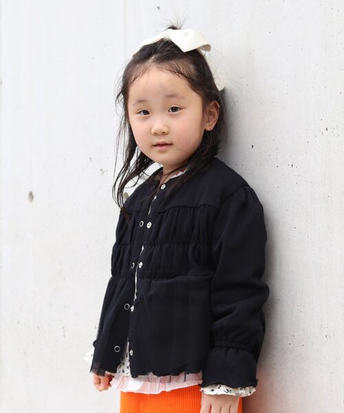 CIAOPANIC TYPY（チャオパニックティピー）の「【WEB限定】《KIDS》気温対応シャーリングチュールミニ裏毛カーデ（カーディガン/ボレロ・キッズ・グレー/ブラック/アイボリー・130/110/150）」の3枚目の写真