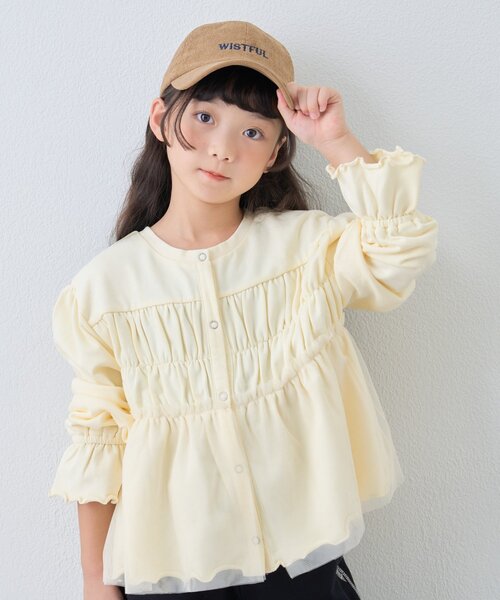 CIAOPANIC TYPY（チャオパニックティピー）の「【WEB限定】《KIDS》気温対応シャーリングチュールミニ裏毛カーデ（カーディガン/ボレロ・キッズ・グレー/ブラック/アイボリー・130/110/150）」の4枚目の写真