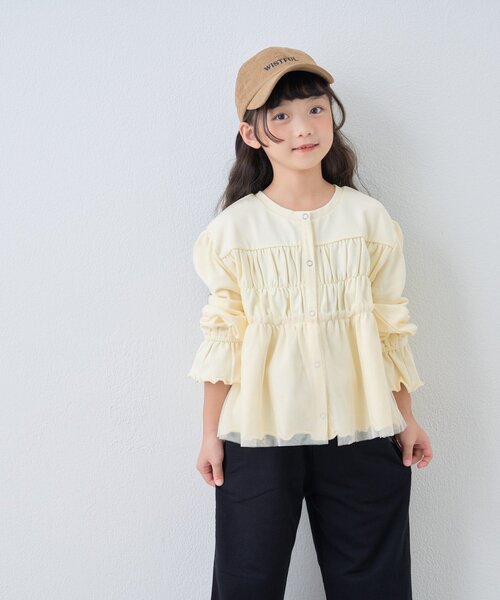 CIAOPANIC TYPY（チャオパニックティピー）の「【WEB限定】《KIDS》気温対応シャーリングチュールミニ裏毛カーデ（カーディガン/ボレロ・キッズ・グレー/ブラック/アイボリー・130/110/150）」の5枚目の写真