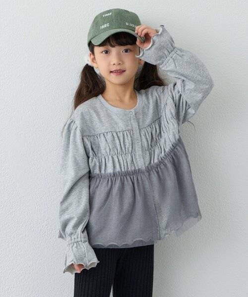 CIAOPANIC TYPY（チャオパニックティピー）の「【WEB限定】《KIDS》気温対応シャーリングチュールミニ裏毛カーデ（カーディガン/ボレロ・キッズ・グレー/ブラック/アイボリー・130/110/150）」の6枚目の写真