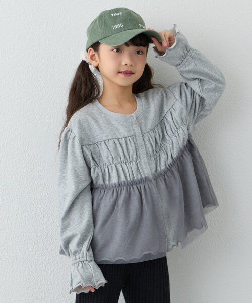 CIAOPANIC TYPY（チャオパニックティピー）の「【WEB限定】《KIDS》気温対応シャーリングチュールミニ裏毛カーデ（カーディガン/ボレロ・キッズ・グレー/ブラック/アイボリー・130/110/150）」の7枚目の写真