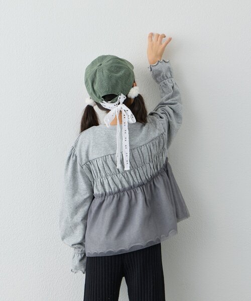 CIAOPANIC TYPY（チャオパニックティピー）の「【WEB限定】《KIDS》気温対応シャーリングチュールミニ裏毛カーデ（カーディガン/ボレロ・キッズ・グレー/ブラック/アイボリー・130/110/150）」の8枚目の写真