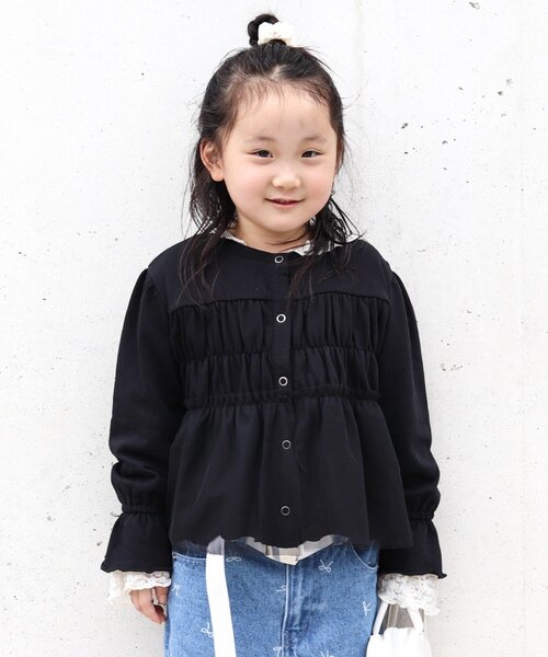 CIAOPANIC TYPY（チャオパニックティピー）の「【WEB限定】《KIDS》気温対応シャーリングチュールミニ裏毛カーデ（カーディガン/ボレロ・キッズ・グレー/ブラック/アイボリー・130/110/150）」の9枚目の写真