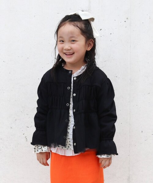 CIAOPANIC TYPY（チャオパニックティピー）の「【WEB限定】《KIDS》気温対応シャーリングチュールミニ裏毛カーデ（カーディガン/ボレロ・キッズ・グレー/ブラック/アイボリー・130/110/150）」の10枚目の写真