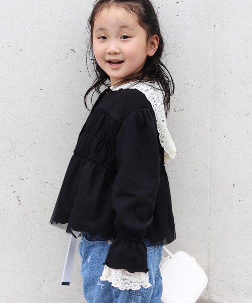 CIAOPANIC TYPY（チャオパニックティピー）の「【WEB限定】《KIDS》気温対応シャーリングチュールミニ裏毛カーデ（カーディガン/ボレロ・キッズ・グレー/ブラック/アイボリー・130/110/150）」の11枚目の写真