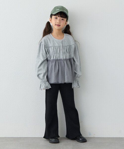 CIAOPANIC TYPY（チャオパニックティピー）の「【WEB限定】《KIDS》気温対応シャーリングチュールミニ裏毛カーデ（カーディガン/ボレロ・キッズ・グレー/ブラック/アイボリー・130/110/150）」の15枚目の写真