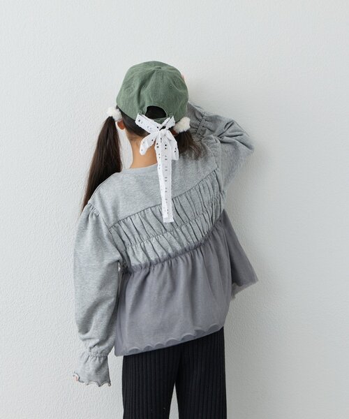 CIAOPANIC TYPY（チャオパニックティピー）の「【WEB限定】《KIDS》気温対応シャーリングチュールミニ裏毛カーデ（カーディガン/ボレロ・キッズ・グレー/ブラック/アイボリー・130/110/150）」の16枚目の写真