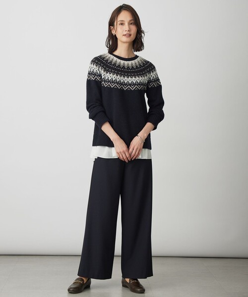 J.PRESS Ladies（J.プレス レディス）の「ジョーゼット裏起毛 ワイド パンツ（その他パンツ・レディース・グレー系/ネイビー系・XS/S）」の8枚目の写真