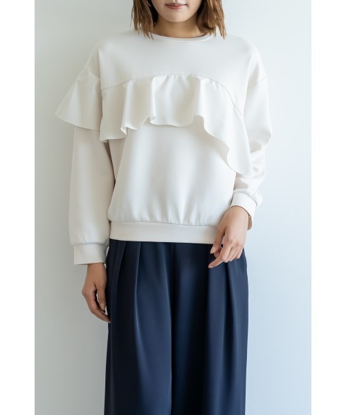 M.deux（エムドゥ）の「ダンボールフリルプルオーバー（Tシャツ/カットソー・レディース・ネイビー/オフホワイト・MEDIUM）」の5枚目の写真