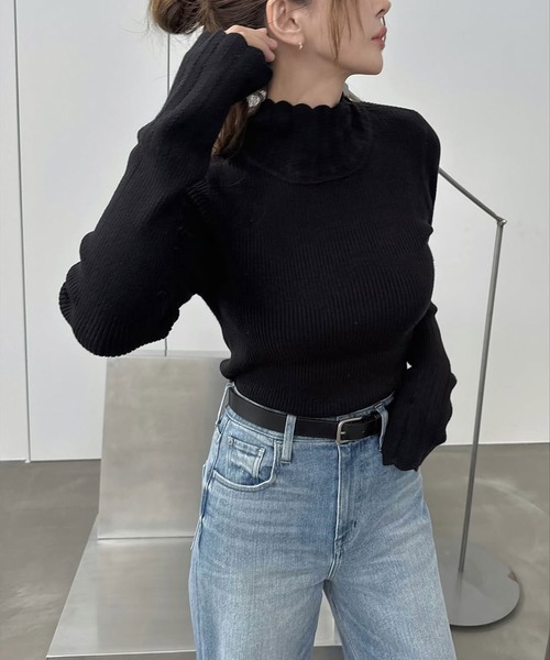 WILLFULLY（ウィルフリー）の「scallop high neck flare sleeve knit（ニット/セーター・レディース・ブラウン/ベージュ/アイボリー/ブラック/グレー・FREE）」の12枚目の写真