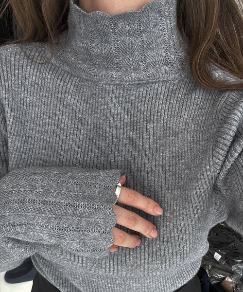 WILLFULLY（ウィルフリー）の「scallop high neck flare sleeve knit（ニット/セーター・レディース・ブラウン/ベージュ/アイボリー/ブラック/グレー・FREE）」の11枚目の写真