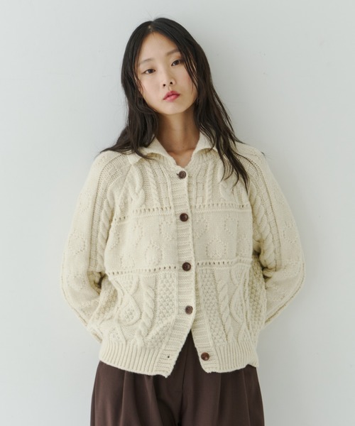 Alberobelloカーディガン.ニット Chunky Cable Knit Short Cardigan / チャンキーニットショート
