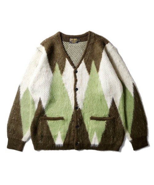 HOUSTON（ヒューストン）の「［UNIVERD72/ユニバード］MOHAIR TOUCH KNIT CARDIGAN / アソート 総柄 モヘアタッチ 起毛 ニット カーディガン / ダイヤ柄 / レオパード柄 / チェッカーフラッグ柄 / チェック柄 / ネイティブ柄【UNISEX】（カーディガン/ボレロ・メンズ・ホワイト×ブラック/オリーブ/ブラック×ピンク/ブルー/ネイビー系/グリーン系/ブラウン/ピンク/ピンク系/ブラック×グレー/ブラック系/ブルー系/ブラック系1/オフホワイト・M/L/XL）」の9枚目の写真
