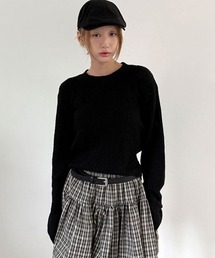【バックスリットポイント】ラウンドネック バックスリット ボタン ニット