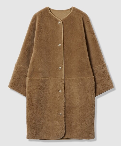 ツーブロッキングボアコート（ノーカラーコート）｜allureville
