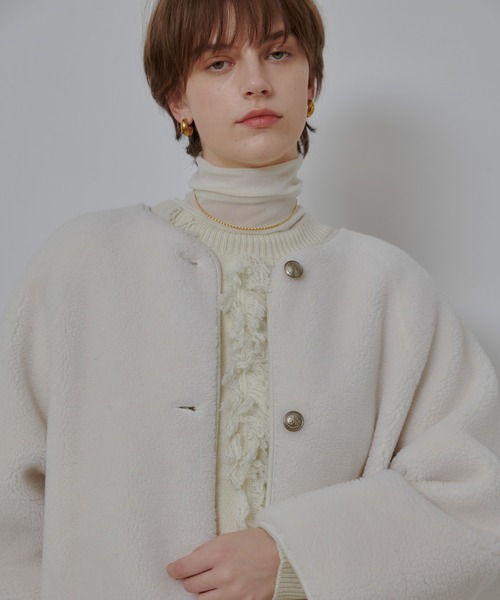 ツーブロッキングボアコート（ノーカラーコート）｜allureville