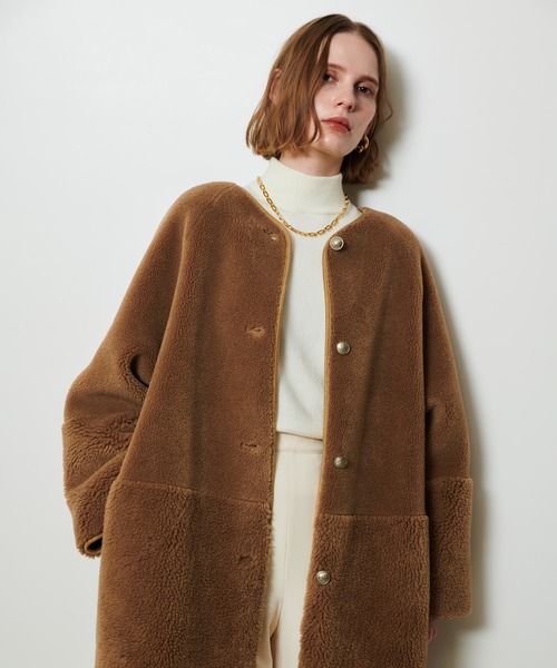 ツーブロッキングボアコート（ノーカラーコート）｜allureville