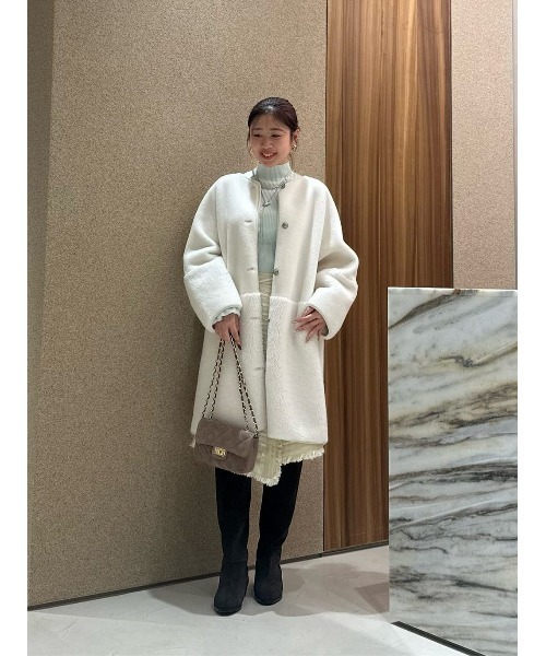 ツーブロッキングボアコート（ノーカラーコート）｜allureville