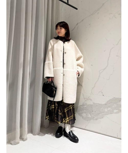 ツーブロッキングボアコート（ノーカラーコート）｜allureville