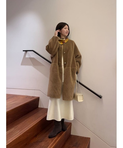 ツーブロッキングボアコート（ノーカラーコート）｜allureville