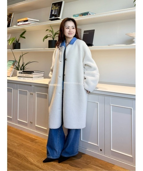 ツーブロッキングボアコート（ノーカラーコート）｜allureville