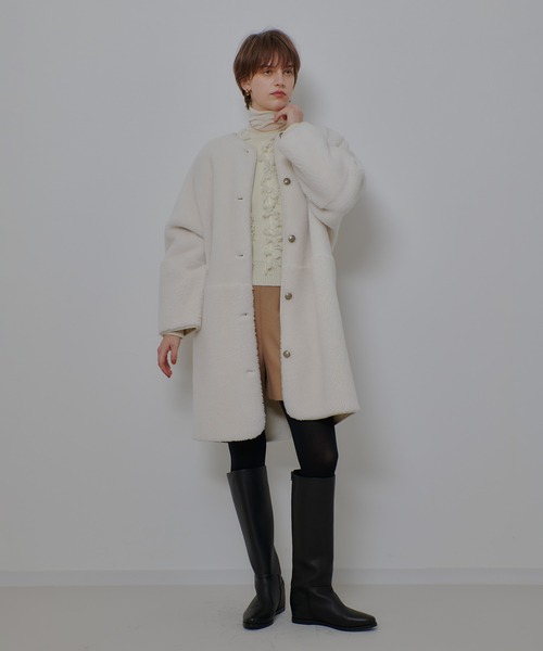 ツーブロッキングボアコート（ノーカラーコート）｜allureville