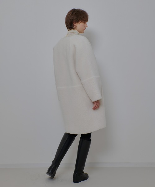ツーブロッキングボアコート（ノーカラーコート）｜allureville
