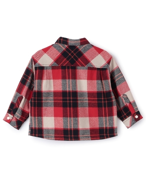 kladskap（クレードスコープ）の「オオカミ刺しゅうチェック長袖シャツ（シャツ/ブラウス・キッズ・モスグリーン/レッド・110cm/90cm/100cm/120cm/130cm）」の3枚目の写真