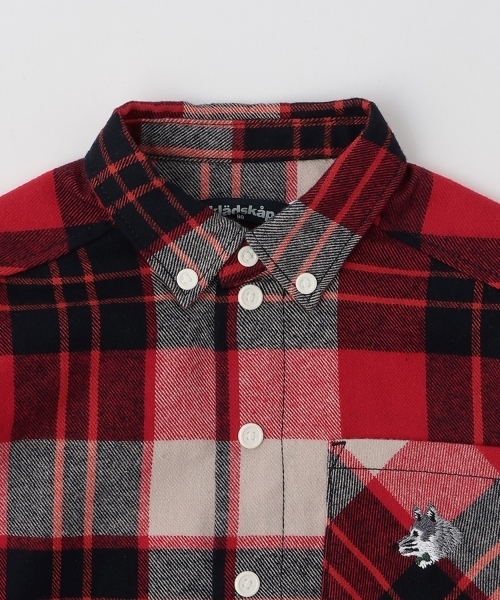 kladskap（クレードスコープ）の「オオカミ刺しゅうチェック長袖シャツ（シャツ/ブラウス・キッズ・モスグリーン/レッド・110cm/90cm/100cm/120cm/130cm）」の4枚目の写真