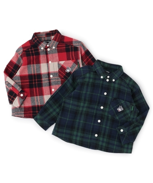 kladskap（クレードスコープ）の「オオカミ刺しゅうチェック長袖シャツ（シャツ/ブラウス・キッズ・モスグリーン/レッド・110cm/90cm/100cm/120cm/130cm）」の8枚目の写真