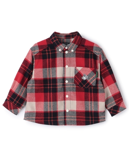 kladskap（クレードスコープ）の「オオカミ刺しゅうチェック長袖シャツ（シャツ/ブラウス・キッズ・モスグリーン/レッド・110cm/90cm/100cm/120cm/130cm）」の10枚目の写真