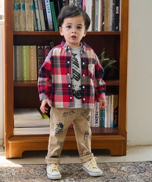 kladskap（クレードスコープ）の「オオカミ刺しゅうチェック長袖シャツ（シャツ/ブラウス・キッズ・モスグリーン/レッド・110cm/90cm/100cm/120cm/130cm）」の14枚目の写真