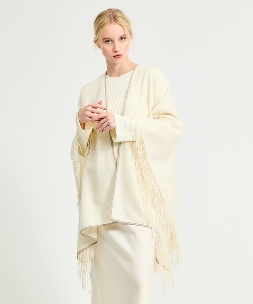 ESTNATION(エストネーション)の「ESTNATION / パイピング カシミヤ ポンチョ(ストール/ショール・レディース・グレー/ホワイト・FREE)」の3枚目の写真