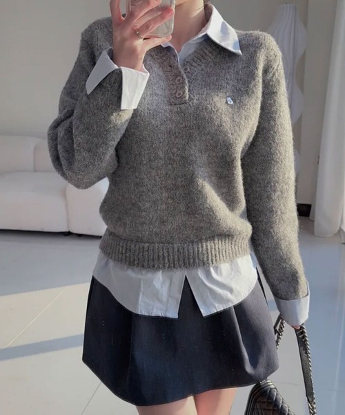 美品 エンフォルド ダブル サテン ニット ドッキング シャツ プルオーバー 美品 エンフォルド ダブル サテン ニット ドッキング シャツ プル