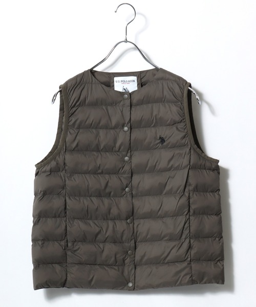 U.S. POLO ASSN.（ユーエスポロアッスン）の「U.S.POLO ASSN. キルティング ノーカラー フェイクダウンジャケットベスト/中わたインナーダウン レディース（ダウンベスト・レディース・ベージュ/ネイビー/アイボリー/ブラック/カーキ・M/L）」の4枚目の写真