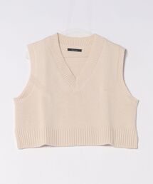 【Bl】ショート丈Vネックニットベスト 無地