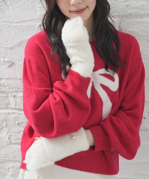 Honeys（ハニーズ）の「【ハニぽか】フード付シャギー手袋（手袋・レディース・モカ/アイボリー・FREE）」の5枚目の写真