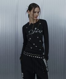 STAR HENLEY NECK TOP / BLACK