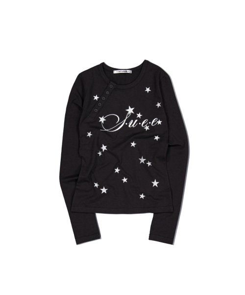 SETUP-EXE（セットアップイーエックスイー）の「STAR HENLEY NECK TOP / BLACK（Tシャツ/カットソー・レディース・その他・OS）」の2枚目の写真
