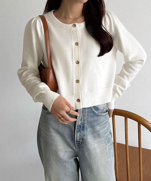 callautia（カラウティア）の「金ボタンコットンショートニットカーディガン（カーディガン/ボレロ・レディース・ブラック/オフホワイト/チャコール・MEDIUM/LARGE）」の15枚目の写真