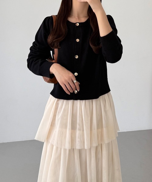 callautia（カラウティア）の「金ボタンコットンショートニットカーディガン（カーディガン/ボレロ・レディース・ブラック/オフホワイト/チャコール・MEDIUM/LARGE）」の8枚目の写真