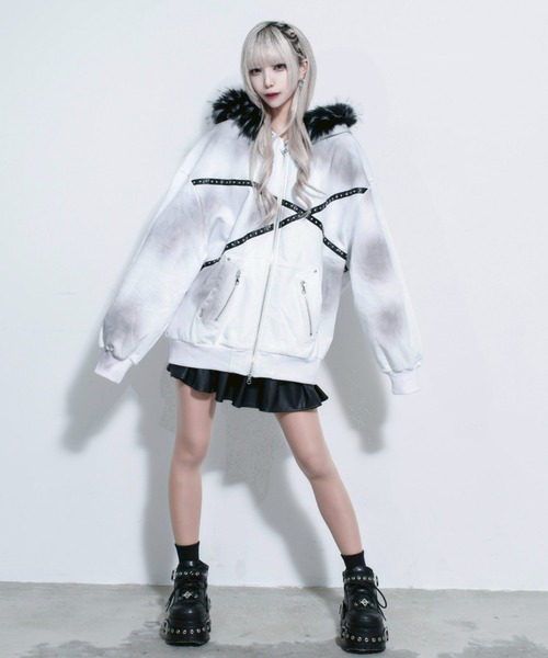 REFLEM レフレム ファー付きうさ耳ジップパーカー ブラック サブカル 地雷 REFLEM/レフレム』ファー付きうさ耳ZIPパーカー/ジップアップパーカー