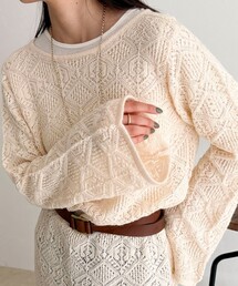 fredy emue（フレディエミュ）の「モヘヤ混透かし柄ベルスリーブワンピース（ワンピース）」